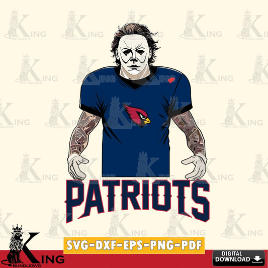 Digital clipart of New England Patriots Michael Myers tattoo football, vector illustration for POD merchandise and apparel