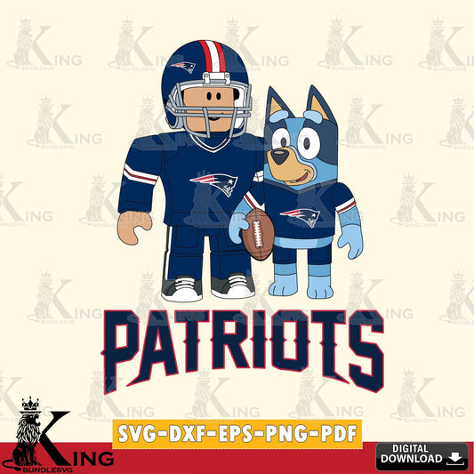 Hand-drawn style art of New England Patriots Roblox Bluey football, Cricut, NFL cut, digital clipart compatible with laser