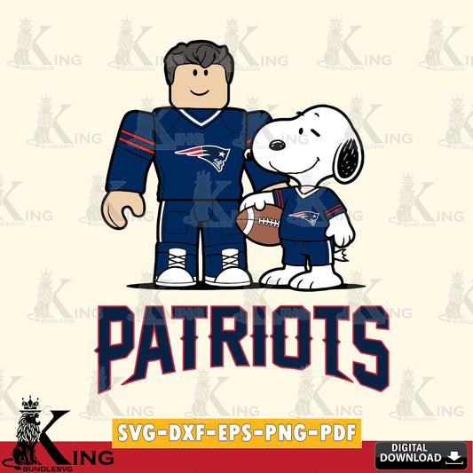 Beautiful illustration of New England Patriots Roblox and Snoopy playing football digital clipart compatible with laser engraving
