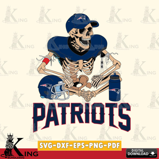 Vector design showing a New England Patriots skeleton player with a football, vector art for engraving, cutting, and printing.