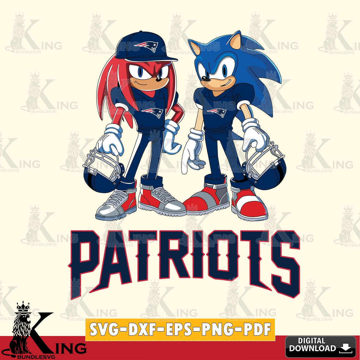 Eye-catching graphic of a New England Patriots Sonic And Knuckles player football, cut file ideal for vinyl projects and T-shirt