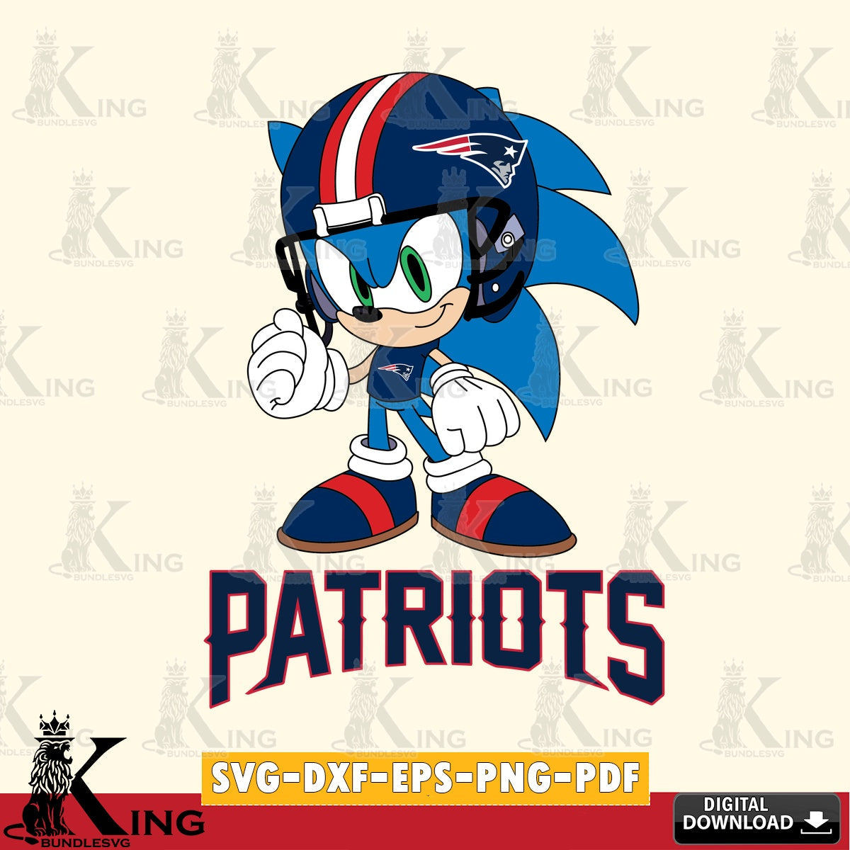 Hand-drawn style art of New England Patriots Sonic Football Mascot SVG cut file for personalized gifts and laser projects