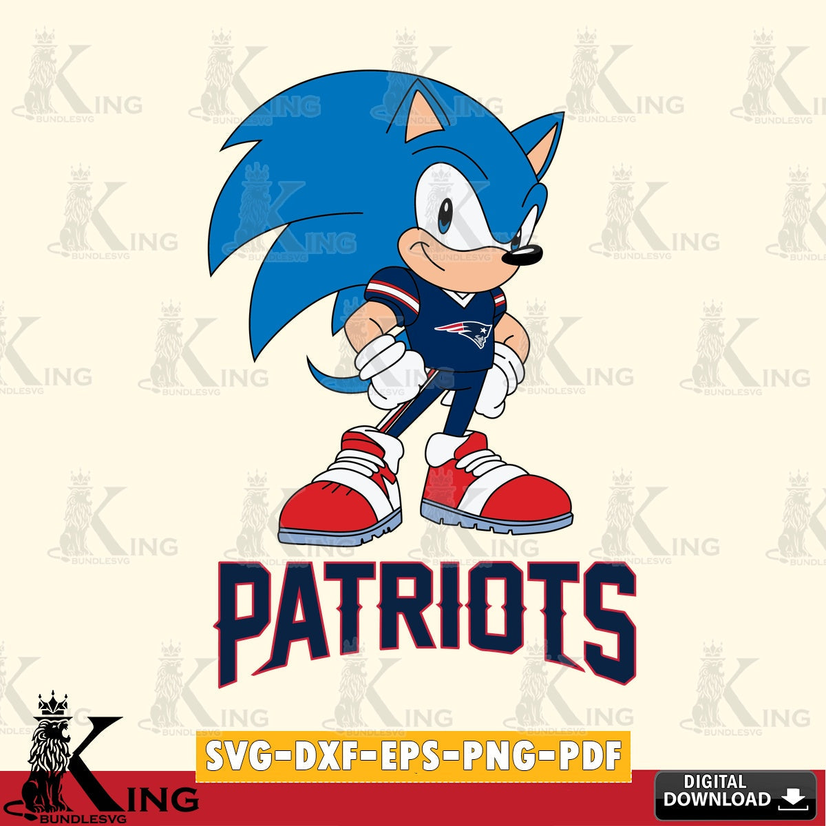 Hand-drawn style art of New England Patriots Sonic Football Star Mascot SVG cut file for personalized gifts and laser projects