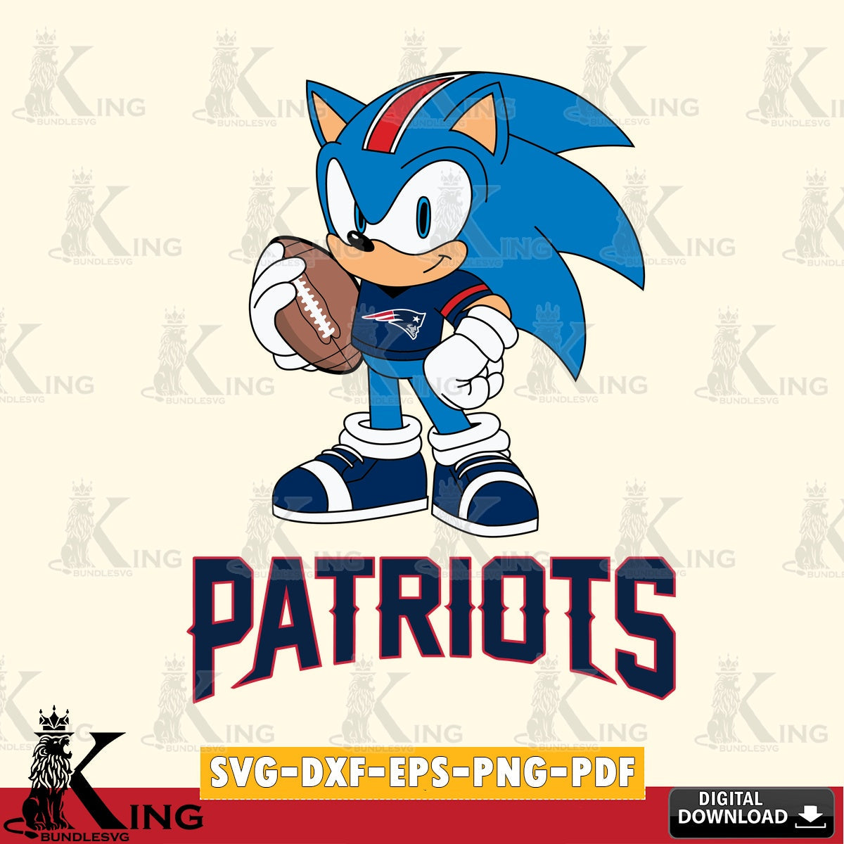 High-quality graphic of New England Patriots Sonic Game Day Ready, vector illustration for POD merchandise and apparel