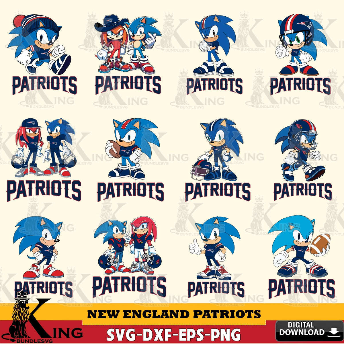Giant set featuring New England Patriots Sonic & Knuckles NFL Football Bundle digital download for Cricut Maker and paper crafts