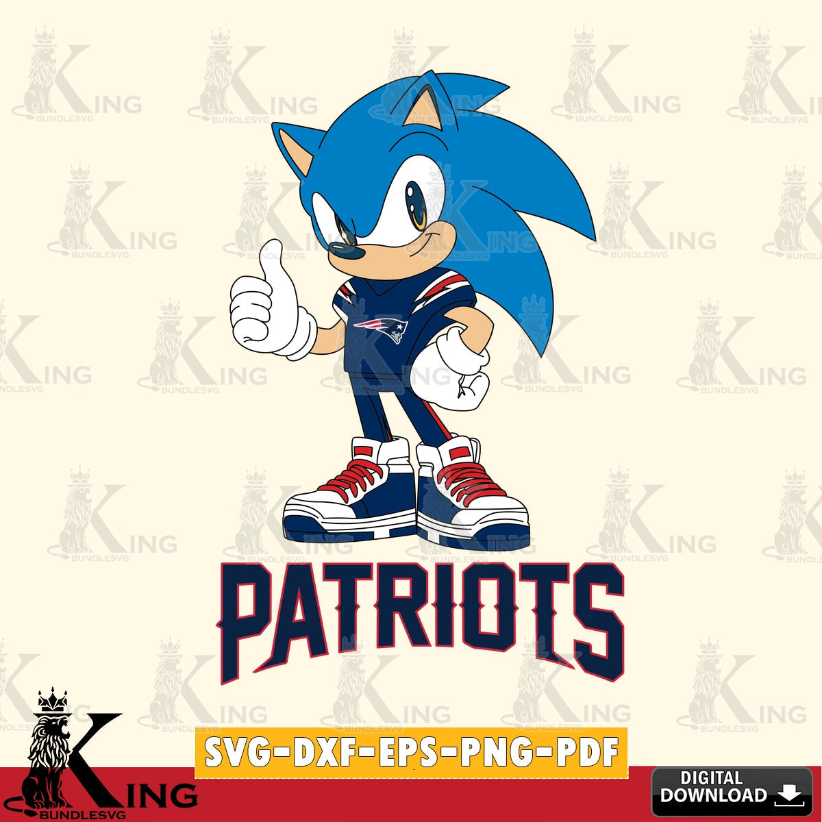 Beautiful illustration of a New England Patriots Sonic Like Football SVG PNG files perfect for Cricut and Silhouette cutting