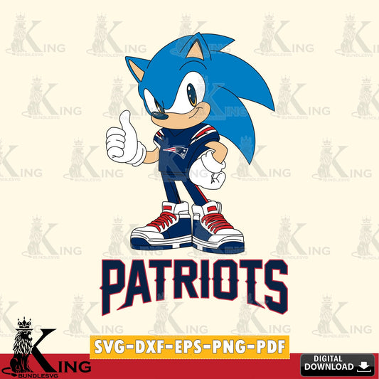 Beautiful illustration of a New England Patriots Sonic Like Football SVG PNG files perfect for Cricut and Silhouette cutting