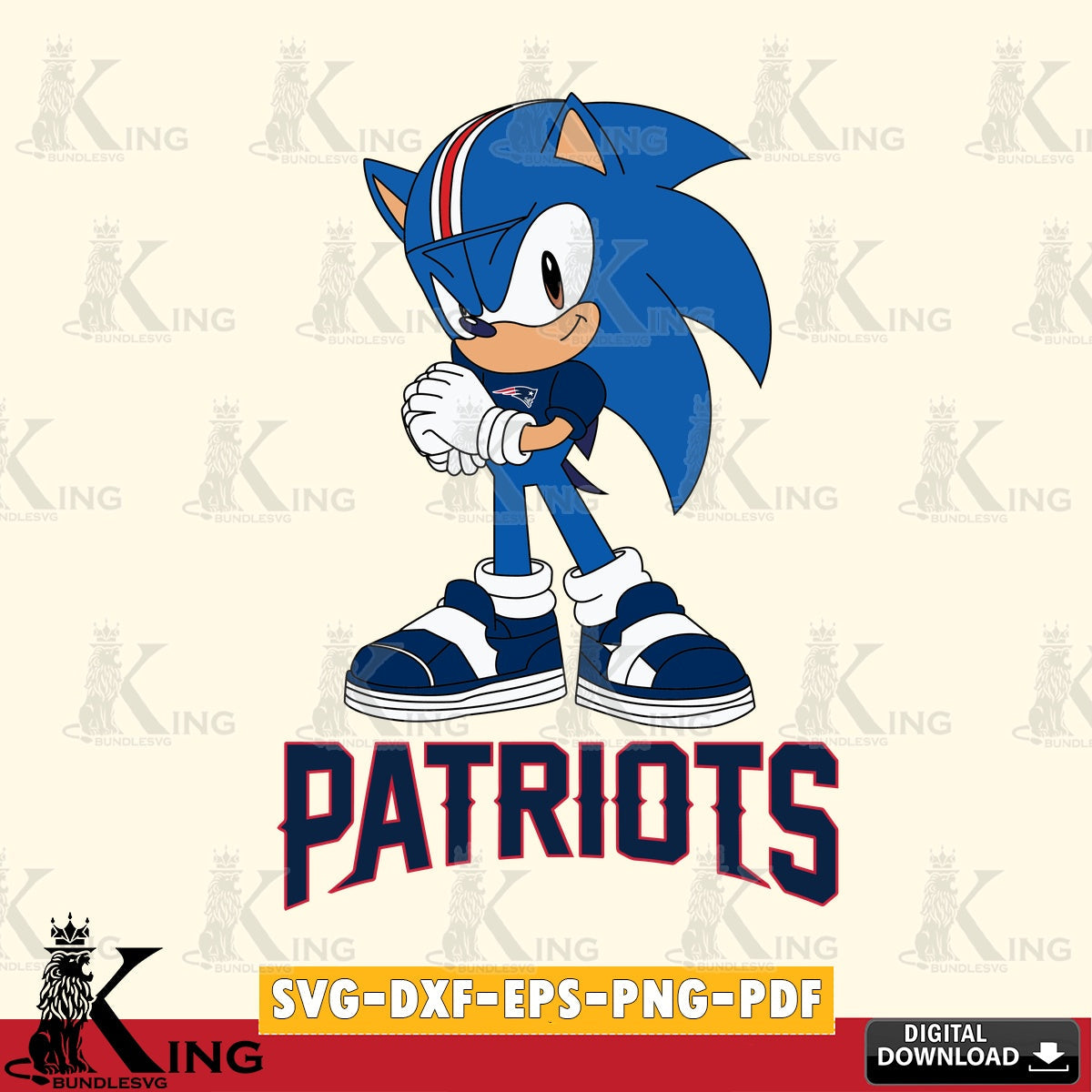 Digital clipart of New England Patriots Sonic cute football, digital file for silhouette cameo and cricut projects