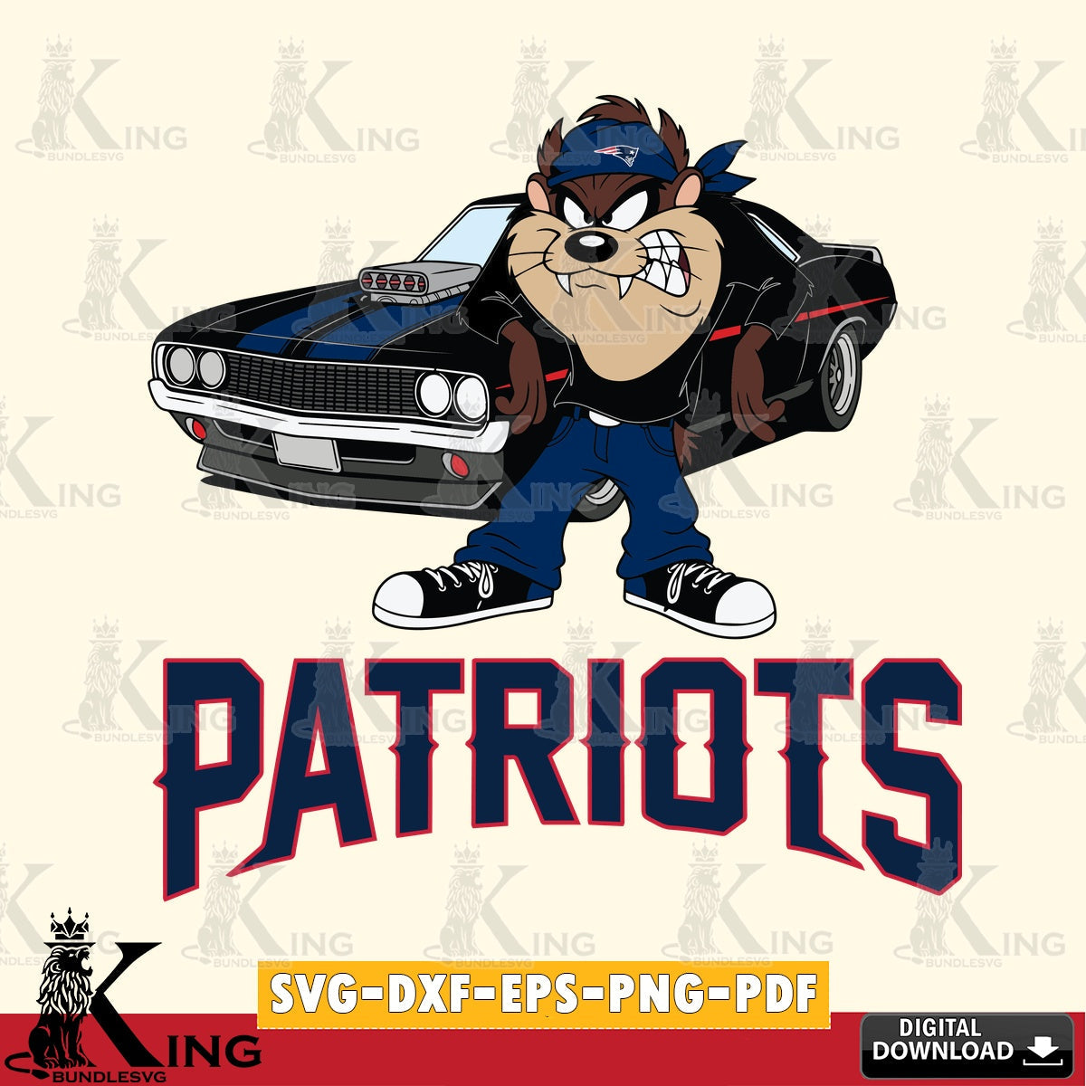 New England Patriots Taz Racing Car Cut file  , Digital Download , Instant Download, Looney Tunes svg, Football svg