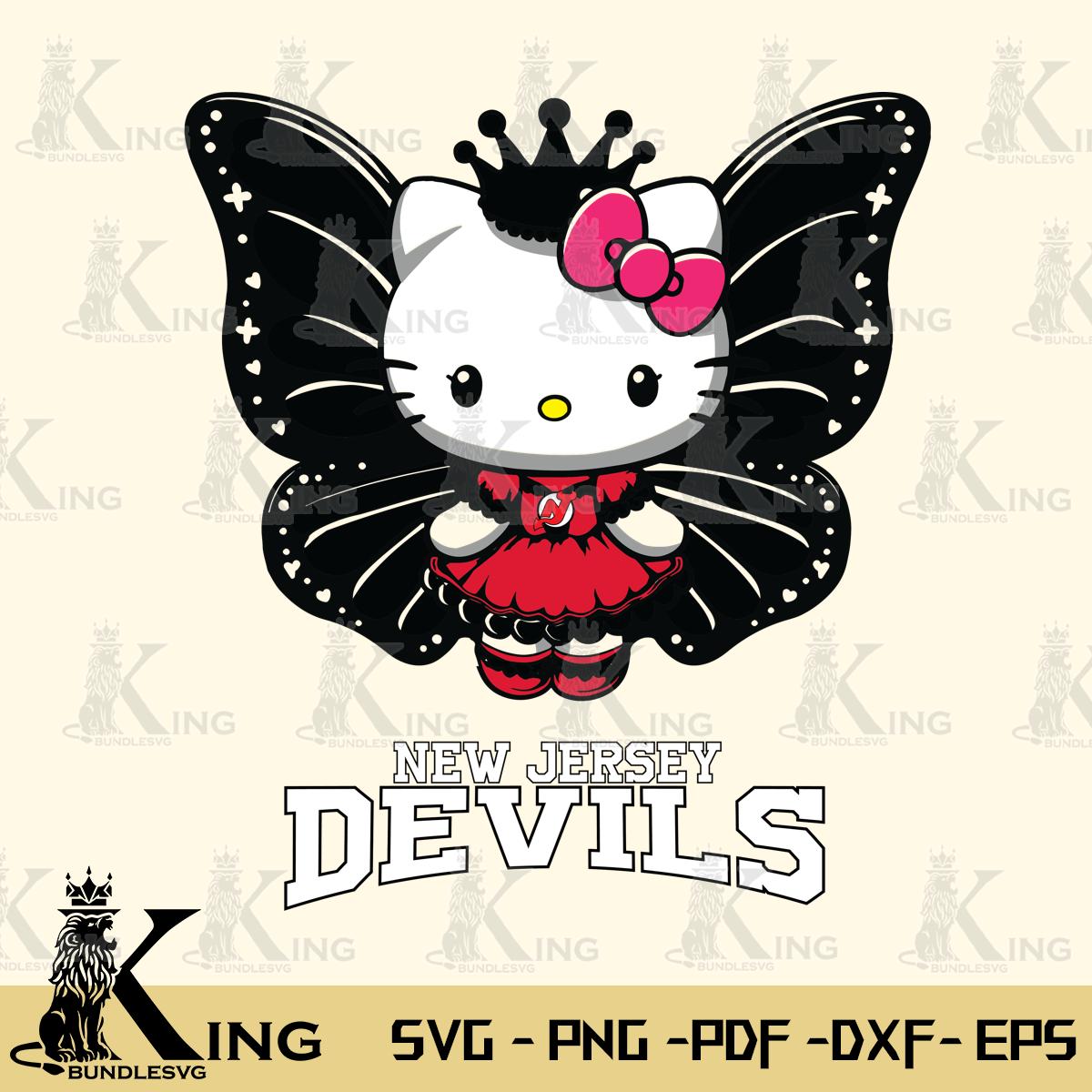 New Jersey Devils Kitty Wings & Flowers Svg Eps Dxf Png File, Digital Download