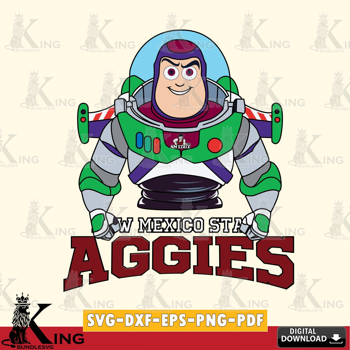 Printable art of New Mexico State Aggies Buzz Lightyear football, NCAA, digital clipart compatible with laser engraving and
