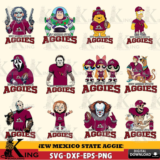 All-in-one bundle of New Mexico State Aggies cartoon football NCAA art, versatile clip art for stickers, decals, and mugs