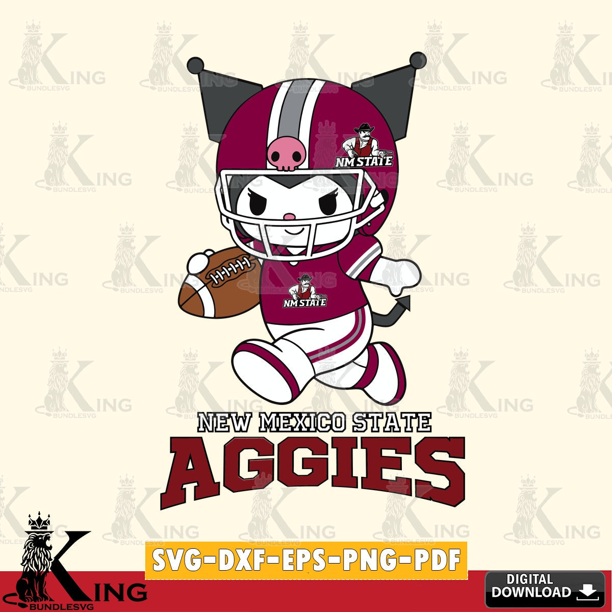 New Mexico State Aggies Kuromi Football Run SVG file, Cricut, Cut file  , Digital Download , Instant Download, Sanrio svg, Clipart