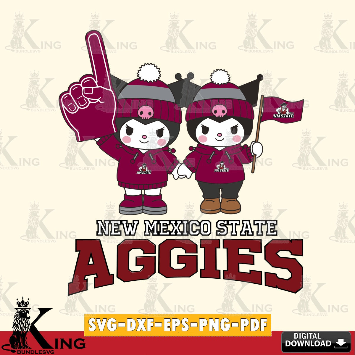New Mexico State Aggies Kuromi rugby Fan SVG file, Cricut, Cut file  , Digital Download , Instant Download, Sanrio svg, Clipart