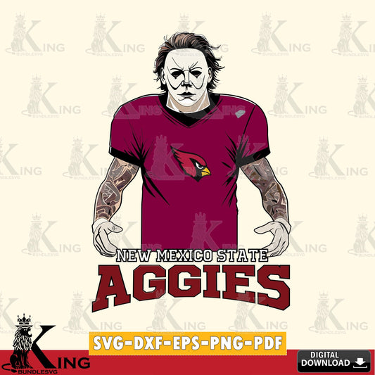 Digital clipart of New Mexico State Aggies Michael Myers tattoo football, vector illustration for POD merchandise and apparel