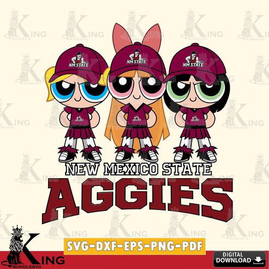 Detailed illustration of New Mexico State Aggies PowerPuff Girls Football vector art for engraving, cutting, and printing
