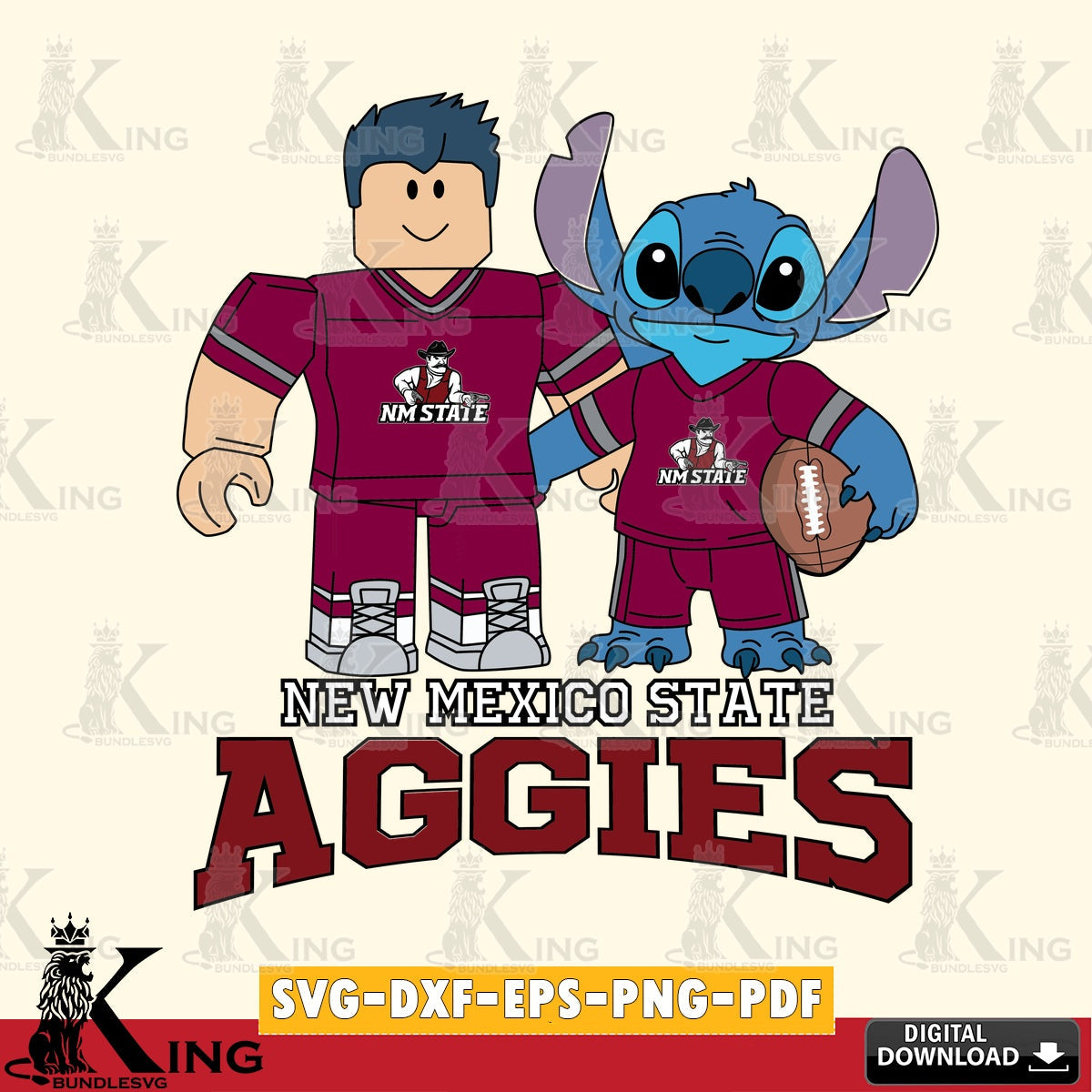 New Mexico State Aggies Roblox & Stitch Football SVG file , NCAA Cricut,  File cut , Digital Download , PDF File