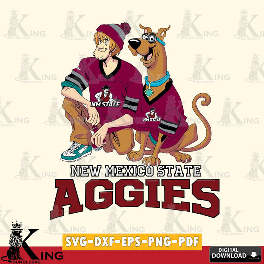 Unique artwork depicting New Mexico State Aggies Shaggy and Scooby Doo football SVG PNG design suitable for Glowforge and laser