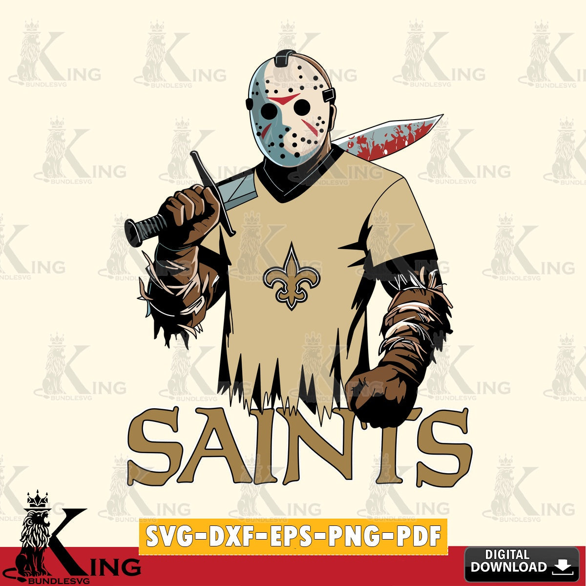 Digital download featuring New Orleans Saints Jason Voorhees football, PNG clipart for sublimation printing and graphic design