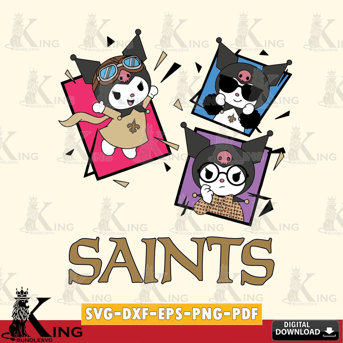 New Orleans Saints Kuromi Action Football SVG file, Cricut, Cut file  , Digital Download , Instant Download, Sanrio svg, Clipart