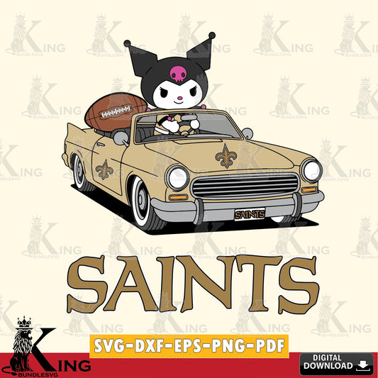 New Orleans Saints Kuromi Car Football Game SVG file, Cricut, Cut file  , Digital Download , Instant Download, Sanrio svg, Clipart