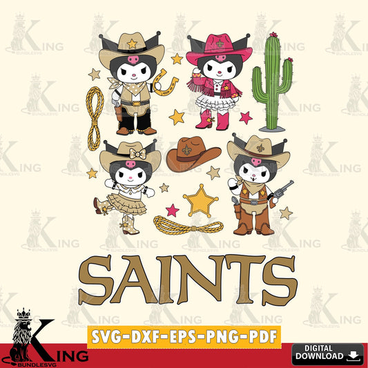 New Orleans Saints Kuromi Cowboy Western SVG file, Cricut, Cut file  , Digital Download , Instant Download, Sanrio svg, Clipart