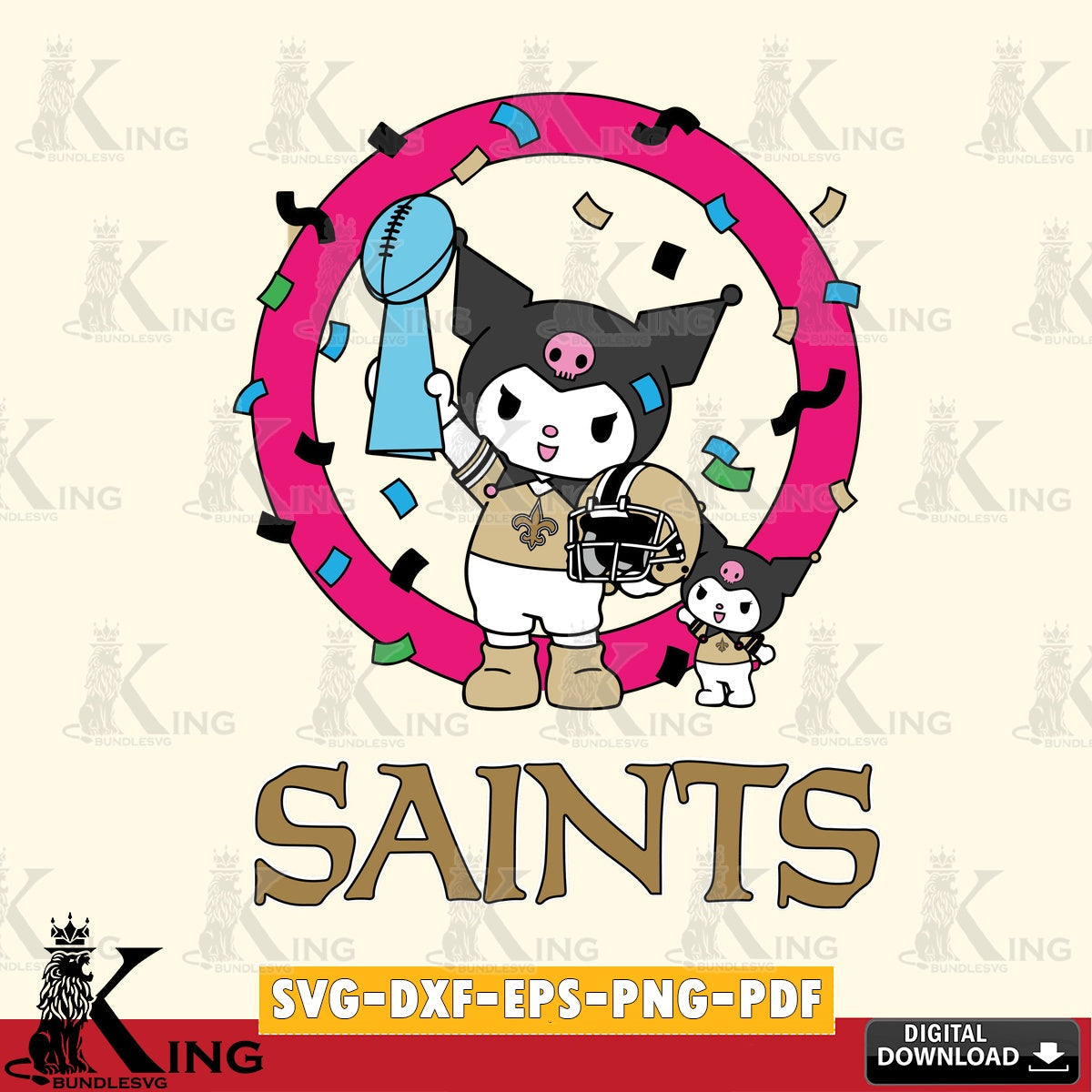 New Orleans Saints Kuromi Football Champion SVG file, Cricut, Cut file  , Digital Download , Instant Download, Sanrio svg, Clipart