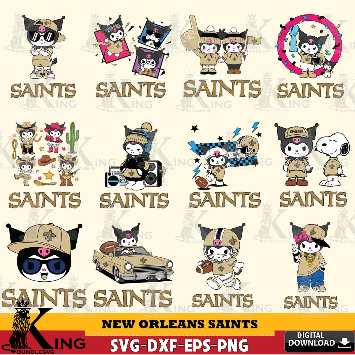 New Orleans Saints Kuromi Football Jersey NFL Bundle SVG file, Cricut, Cut file  , Digital Download , Instant Download, Sanrio svg, Clipart