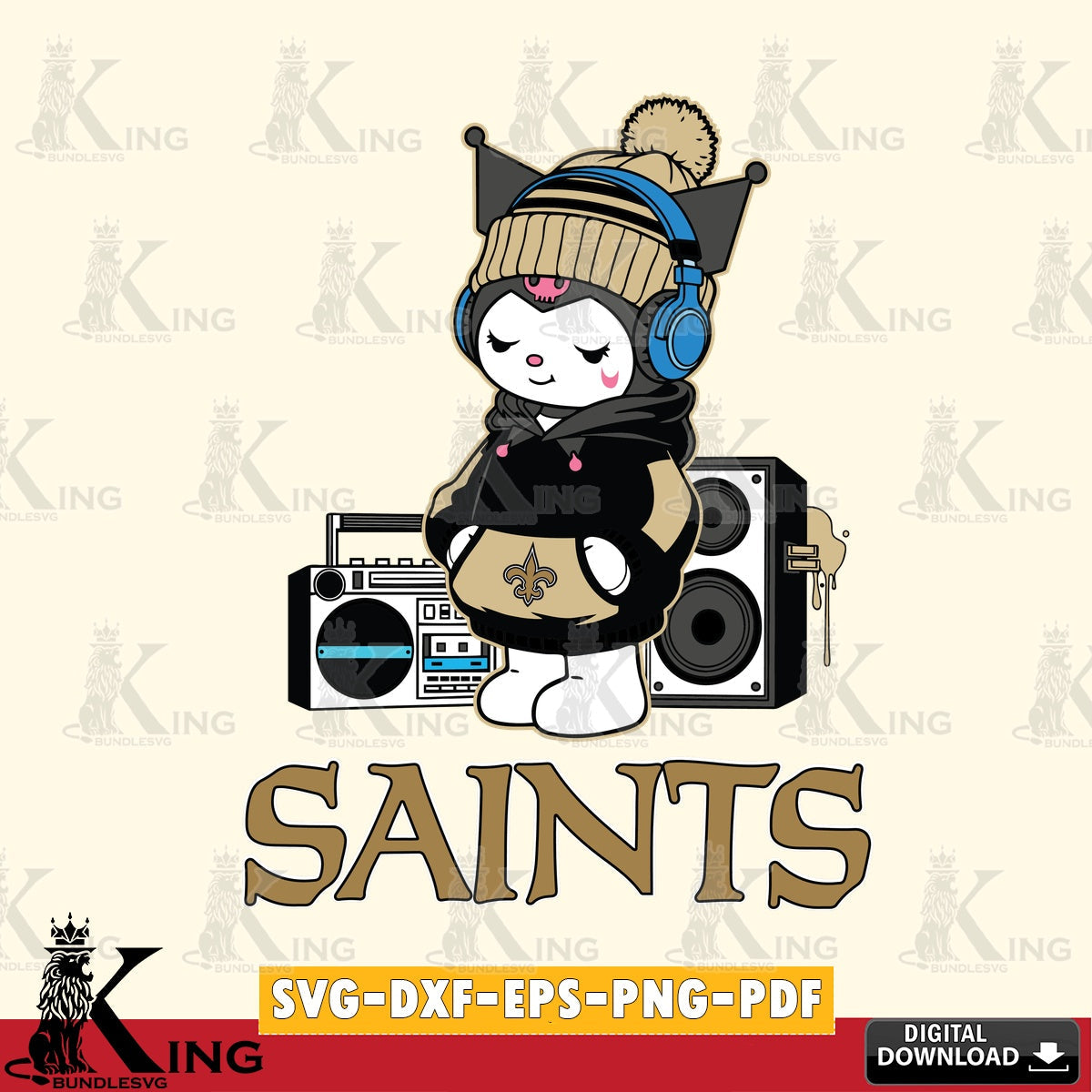 New Orleans Saints Kuromi Football Music SVG file, Cricut, Cut file  , Digital Download , Instant Download, Sanrio svg, Clipart