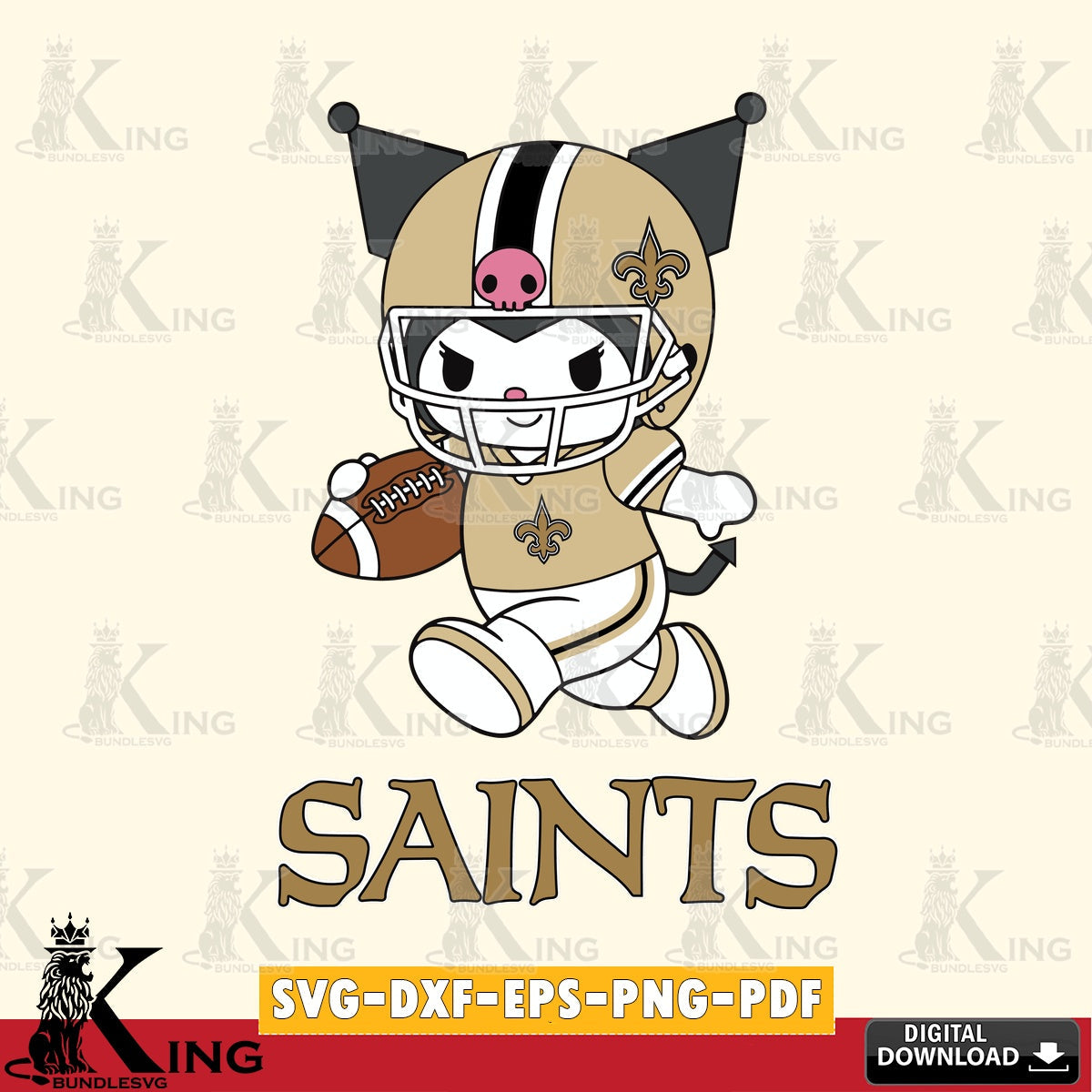 New Orleans Saints Kuromi Football Run SVG file, Cricut, Cut file  , Digital Download , Instant Download, Sanrio svg, Clipart