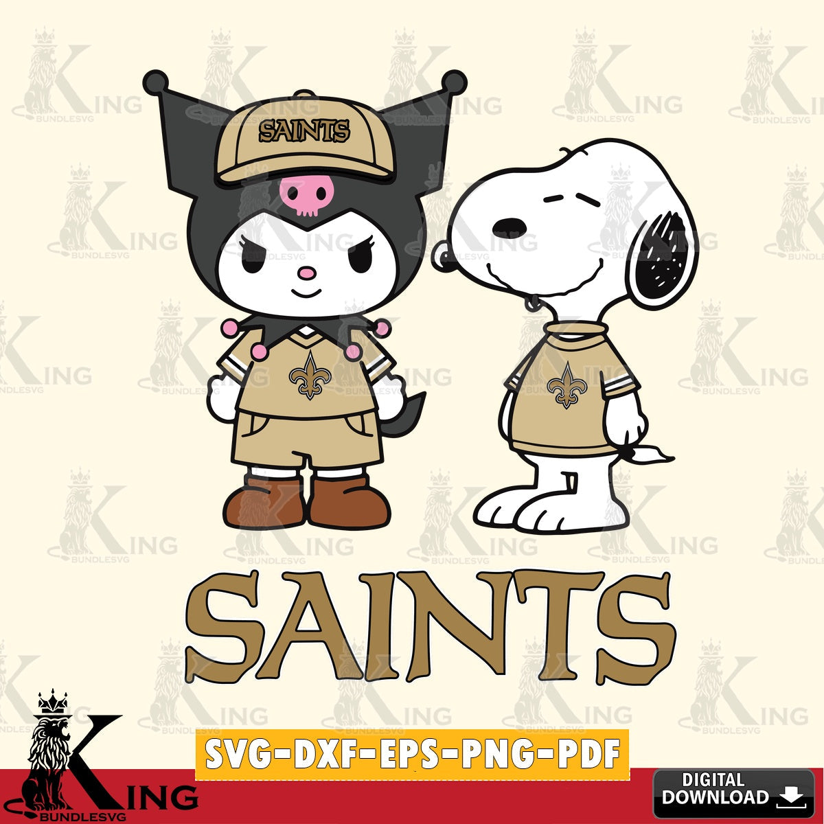 New Orleans Saints Kuromi Snoopy Football SVG file, Cricut, Cut file  , Digital Download , Instant Download, Sanrio svg, Clipart