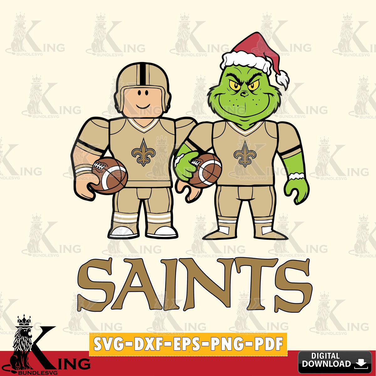 Digital download featuring New Orleans Saints Roblox Grinch football, PNG clipart for sublimation printing and graphic design