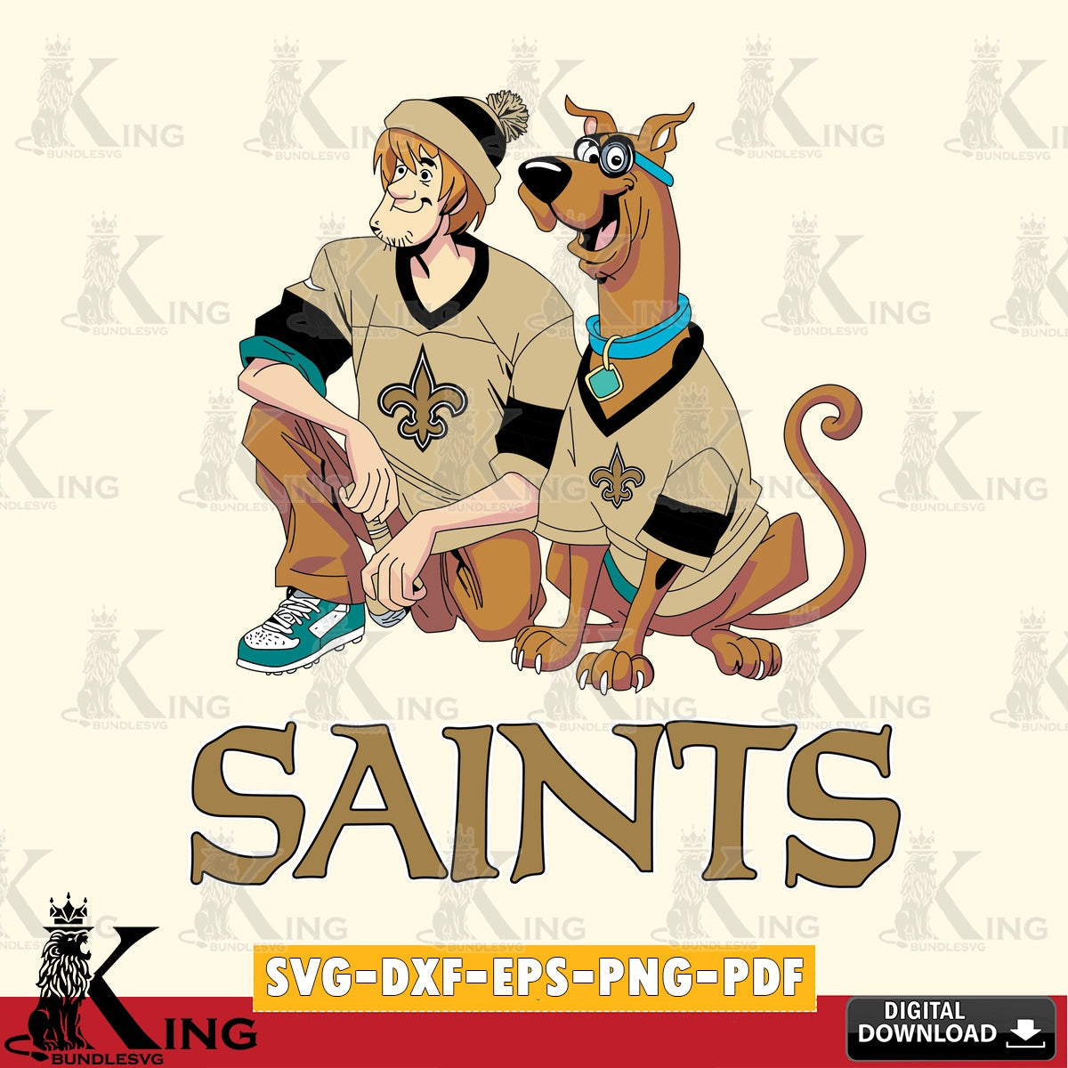 High-quality graphic of New Orleans Saints Shaggy and Scooby Doo football, digital file for silhouette cameo and cricut projects.