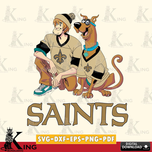 High-quality graphic of New Orleans Saints Shaggy and Scooby Doo football, digital file for silhouette cameo and cricut projects.