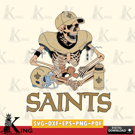 Digital download featuring a New Orleans Saints skeleton player football, a printable vector design for sublimation and crafts.