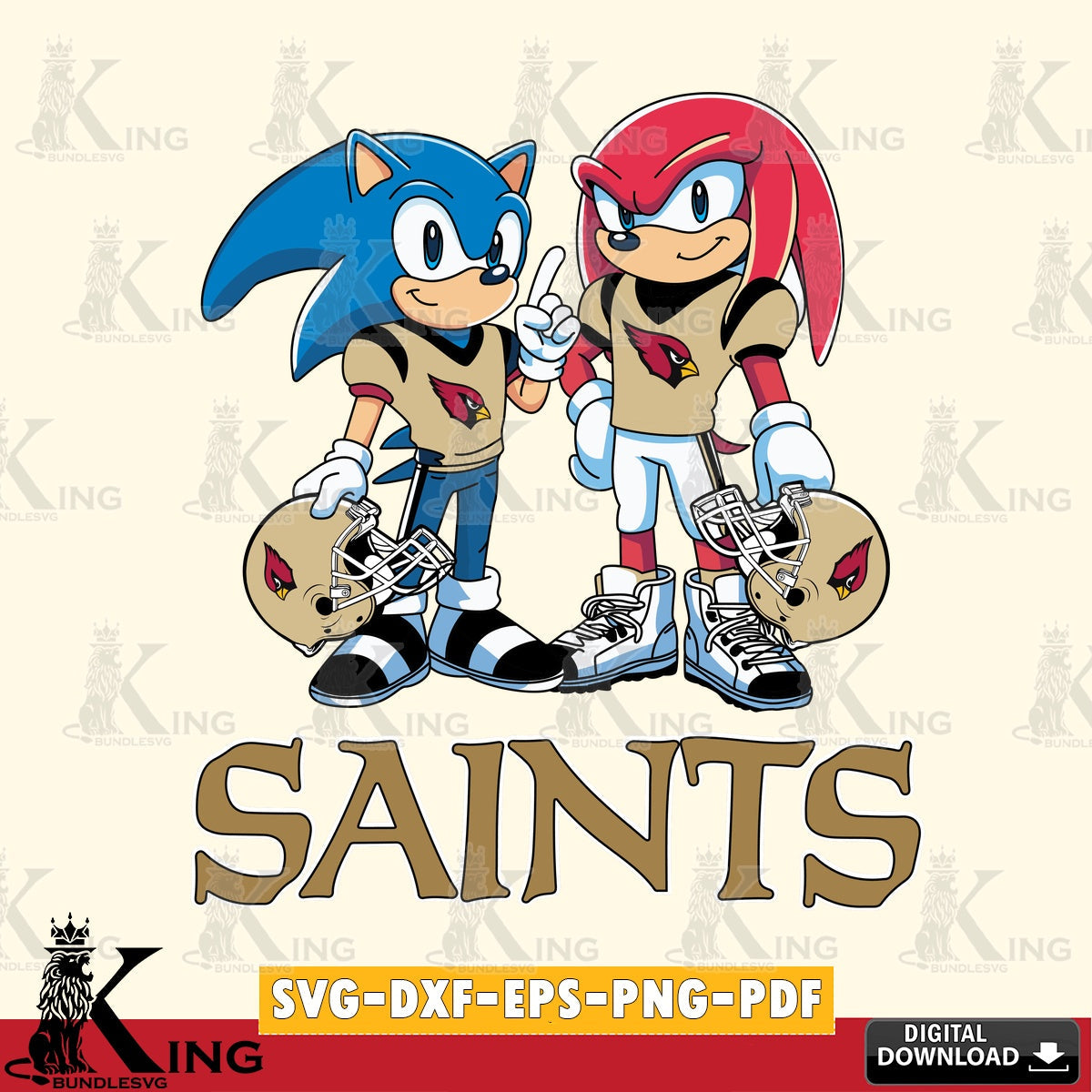 Printable art of New Orleans Saints Sonic and Knuckles football, crafting file for iron-on transfer and vinyl decals