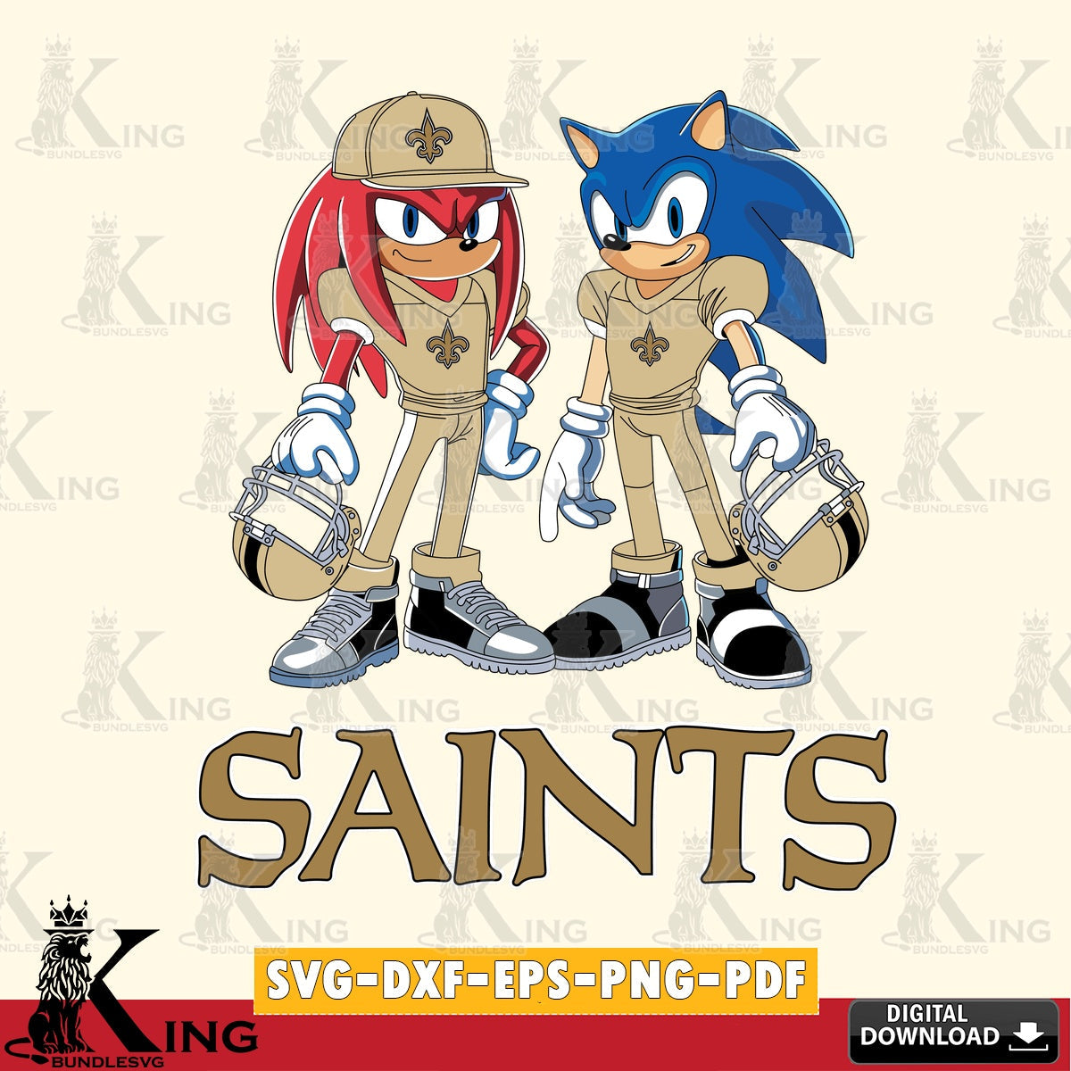 Unique artwork depicting a New Orleans Saints Sonic and Knuckles football player as vector art for engraving, cutting, and