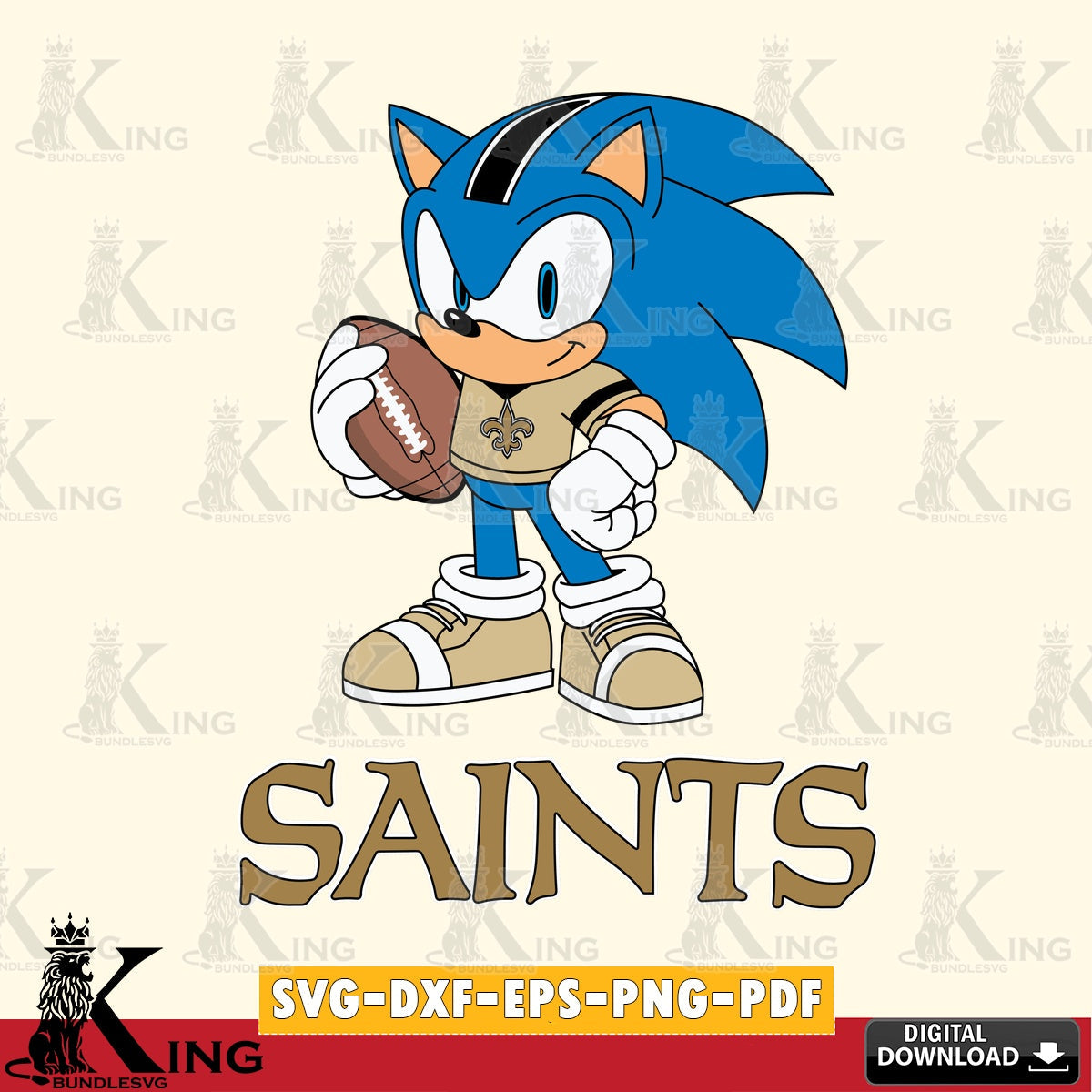 Artistic drawing of a New Orleans Saints Sonic Game Day Ready design, printable vector design for sublimation and crafts