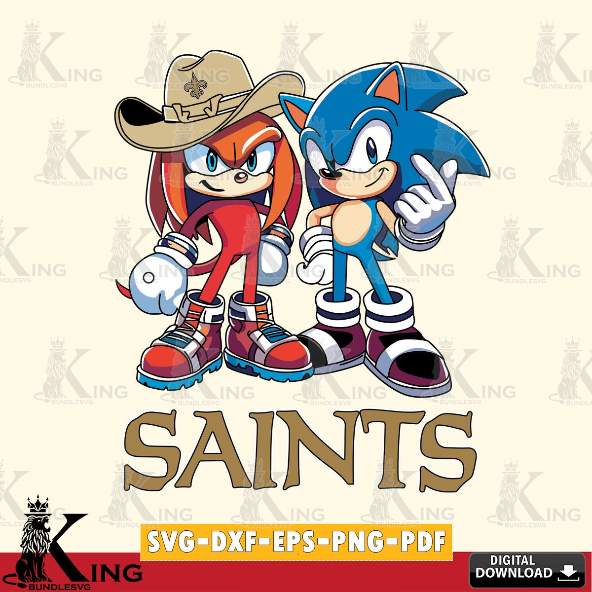 Artistic drawing of New Orleans Saints Sonic & Knuckles football mascot, crafting file for iron-on transfer and vinyl decals