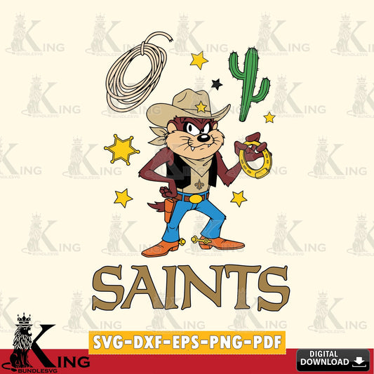 New Orleans Saints Taz Cowboy Western Cut file  , Digital Download , Instant Download, Looney Tunes svg, Football svg