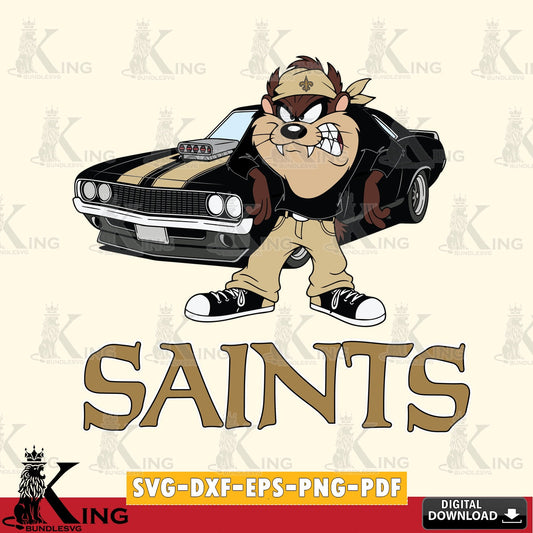 New Orleans Saints Taz Racing Car Cut file  , Digital Download , Instant Download, Looney Tunes svg, Football svg