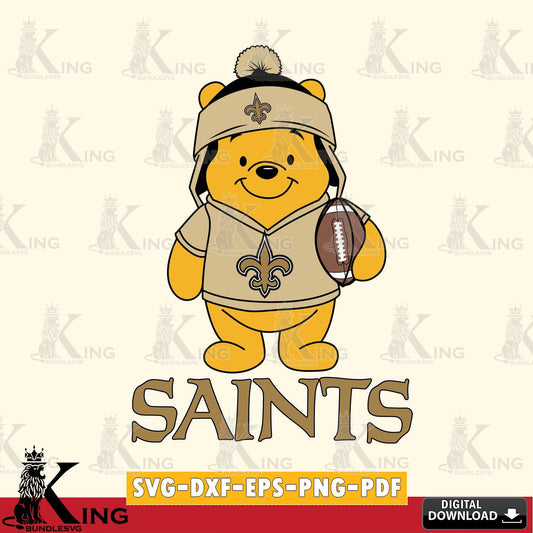Custom design featuring New Orleans Saints Winnie the Pooh player football crafting file for iron-on transfer and vinyl decals.