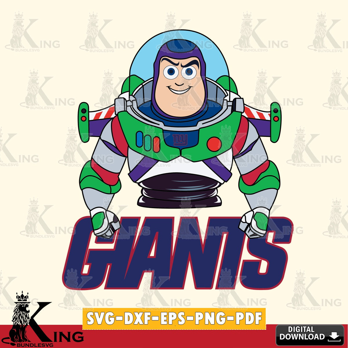 Stylish representation of New York Giants Buzz Lightyear Football, PNG clipart for sublimation printing and graphic design