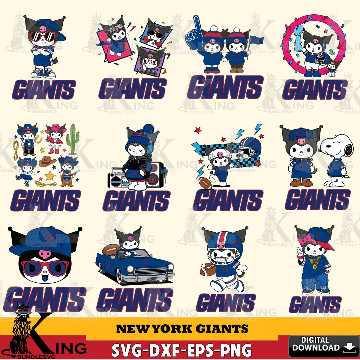 New York Giants Kuromi Football Jersey NFL Bundle SVG file, Cricut, Cut file  , Digital Download , Instant Download, Sanrio svg, Clipart