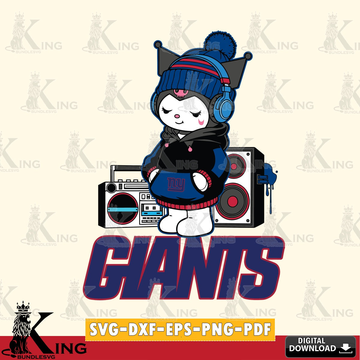 New York Giants Kuromi Football Music SVG file, Cricut, Cut file  , Digital Download , Instant Download, Sanrio svg, Clipart