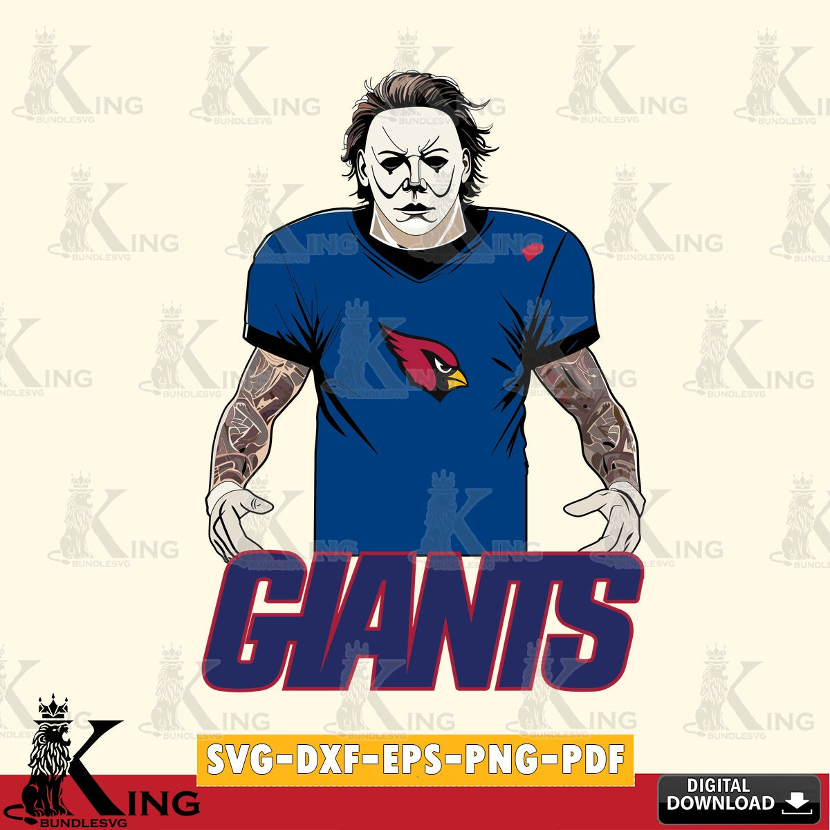 Creative design featuring a New York Giants Michael Myers tattoo football PNG clipart for sublimation printing and graphic design
