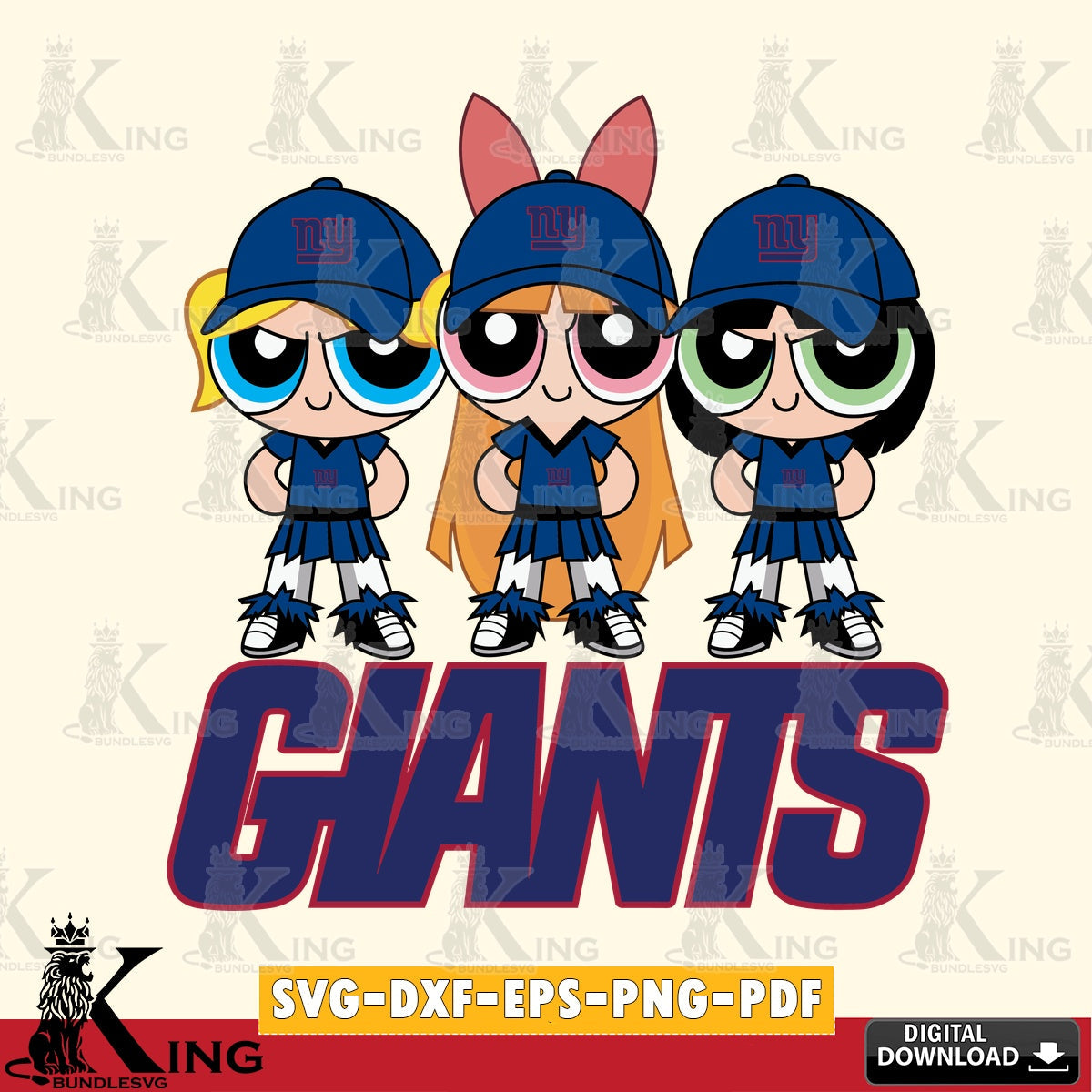 Unique artwork depicting New York Giants PowerPuff Girls Football, crafting file for iron-on transfer and vinyl decals