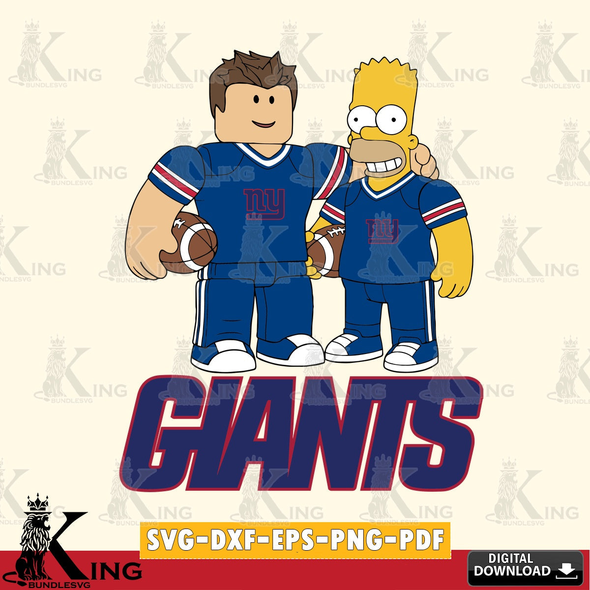 Vector design showing New York Giants Roblox, Homer Simpson football, a digital download for Cricut Maker and paper crafts.