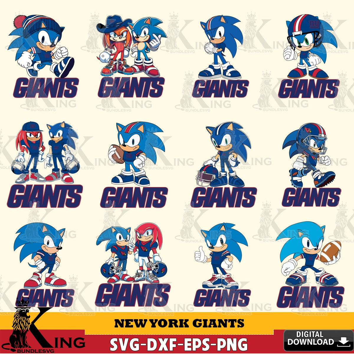 New York Giants Sonic & Knuckles NFL FootballBundle SVG file, Vector , Digital Download , PDF File , Instant Download