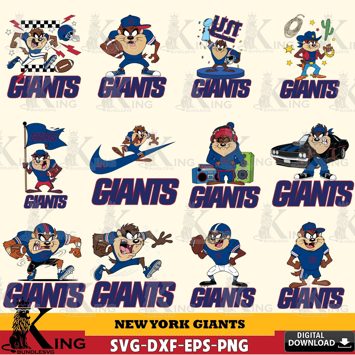 New York Giants Taz (Looney Tunes) Football NFL Bundle Cut file  , Digital Download , Instant Download, Looney Tunes svg, Football svg